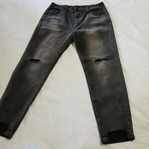 Black Jeans unlabeled sz 31 skinny straight destroyed style shoe cut wear washed